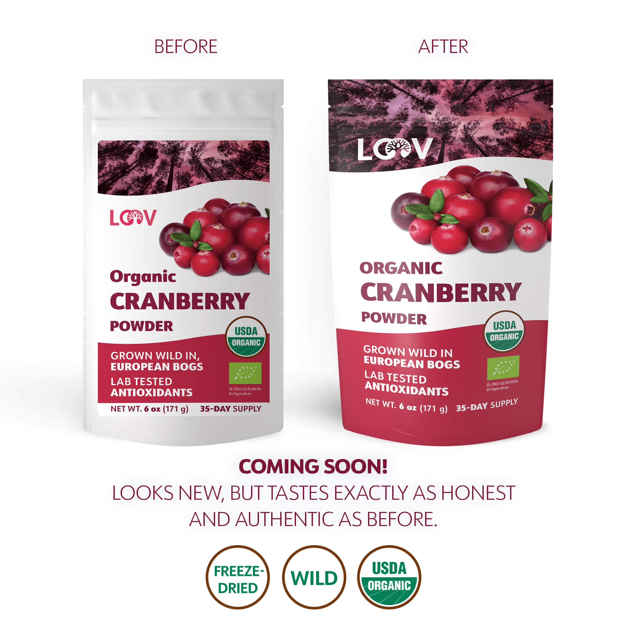 LOOV Organic Wild Cranberry Powder, Freeze-Dried, No Added Sugar, 6 oz (171 G)