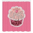 thumbnail image 3 of Funny Words Shower Curtain, Make Cupcakes Motivational Lettering on Yummy Pastry and Polka Dots, Fabric Bathroom Set with Hooks, 69W X 70L Inches, Pink Dried Rose Peach, by Ambesonne, 3 of 3