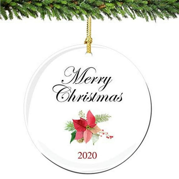 Merry Christmas Ornament 2023 Poinsettia Porcelain Ornament Home Decor Christmas Decoration Gift Idea