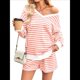 thumbnail image 2 of Conjunto de 2 Piezas de Rayas para Mujer: Sudadera de Larga y Pantalones Cortos Color Naranja S, 2 of 10