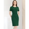 thumbnail image 3 of Vestido de tubo para mujer Allegra K informal de negocios cuello redondo manga corta Verde S, 3 of 6