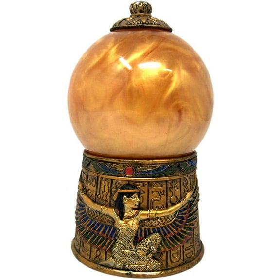 Ebros Egyptian Isis Kneeling with Open Wings Golden Sandstorm Ball Statue 7"H