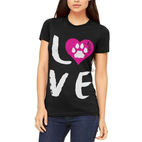 Heart LOVE Cat Dog Paw Juniors Soft T Shirt Black SM