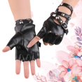 thumbnail image 5 of Guantes de cuero PU góticos sin dedos para ciclismo deportes negro, 5 of 5