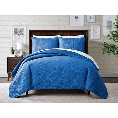 Cozy Soft Bedding Cozy Home Dream Swirl Pinsonic Quilted Solid Color 3-Piece Quilt Set with Shams-Blue-Full/Queen ()