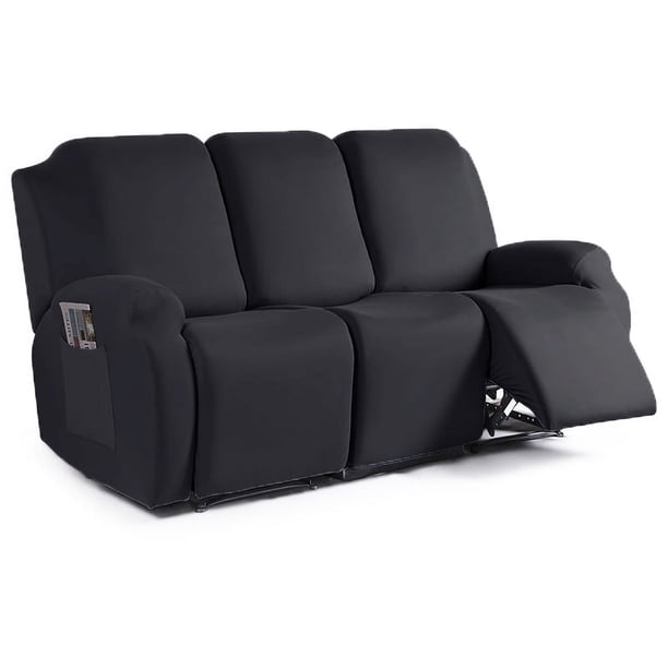 Nvzi Funda de sofá elástica de jacquard, funda de sillón reclinable para sala de estar, fácil de instalar, lavable, protector de sofá de 3 plazas (negro)