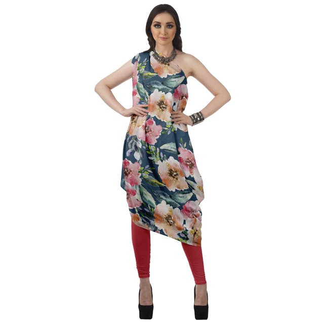 Moomaya Robe Kurti Sans Manches à une Épaule Imprimée pour Femmes, Vêtement de Créateur Boho pour Fête