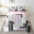 thumbnail image 2 of Castle Fairy Teens Geometric Stripes 7-Piece Twin Bedding Sets,Minimalism Rectangle Bedding Comforter Set,Grey Purple Breathable Sheet Sets,Luxury Bedroom Decor, 2 of 8