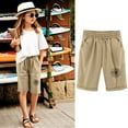 thumbnail image 2 of Kids Shorts Boys 6-7 Letter Print Drawstring Elastic Waistband Cargo Sweat Long Shorts Loose Beach Pants with Pockets Children Clothing,Khaki,160(12-13 Years), 2 of 4