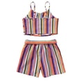 thumbnail image 3 of PEASKJP Little Girls Short Sets T-shirt + Linen Shorts Cute Summer Short Set,Purple 130, 3 of 5
