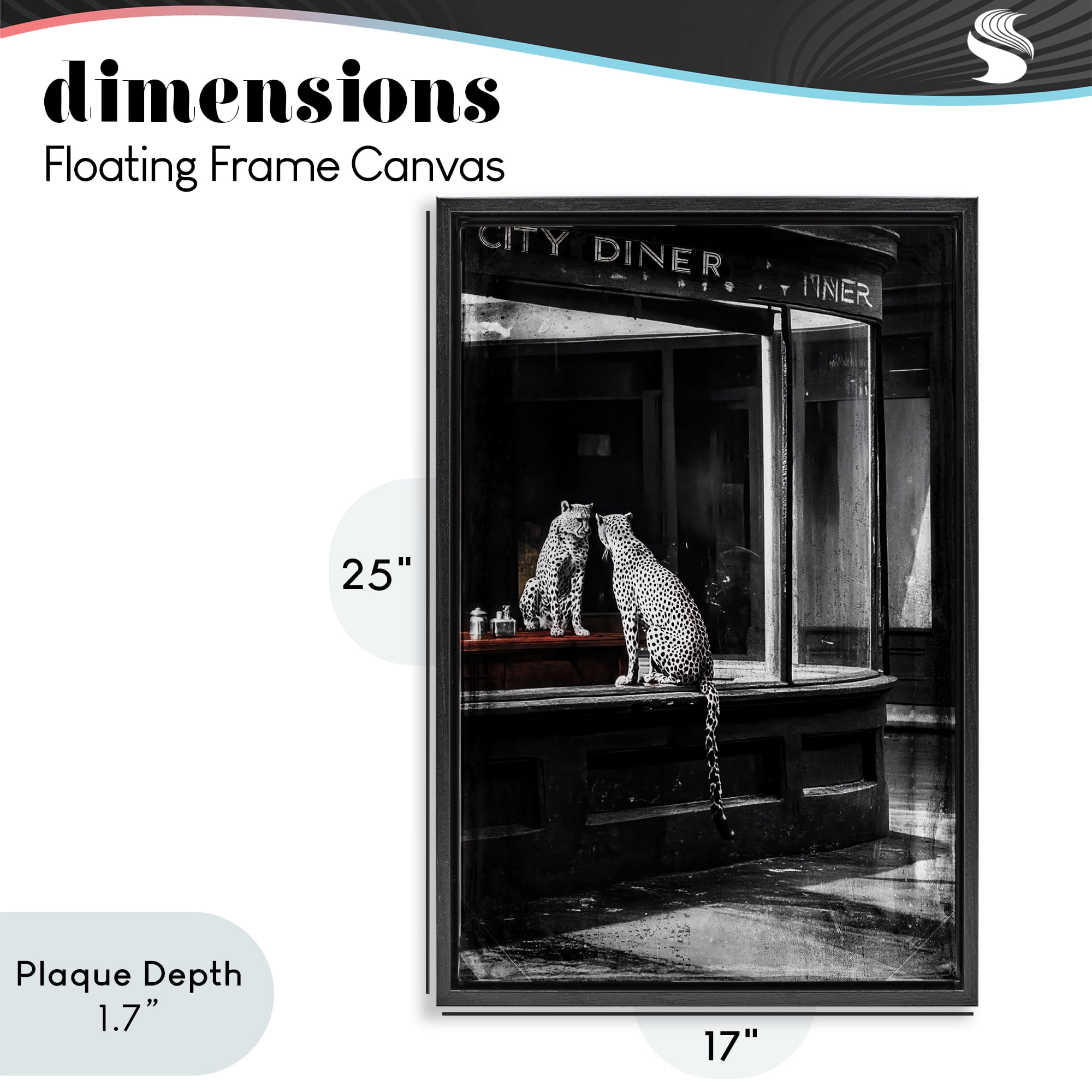Stupell Industries Diner Noir Leopard Reflection Black Framed Floater Canvas Wall Art, design by Annabelle Hall