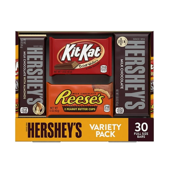 Hershey's Assorted Chocolate Candy Variety Pack, Milk Chocolate, One Size, 30 Piece Count