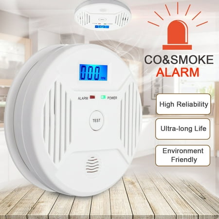 2 IN 1 CO Carbon Monoxide & Smoke Detector Alarm Poisoning Gas Warning Sensor With LCD Display LED Light Battery Operated for House Shop Office