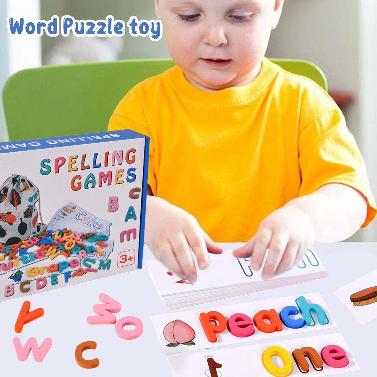 Evjurcn See and Spelling Learning Toys Wooden Matching Alphabet Word