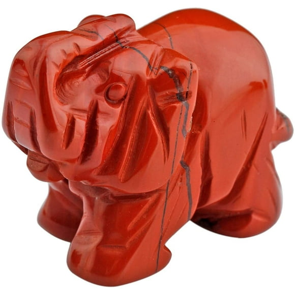 Heytea Striped Red Jasper Crystal Elephant Sculpture Statue Crafts Healing Reiki Pocket Gemstone Figurines 1.5 Inch