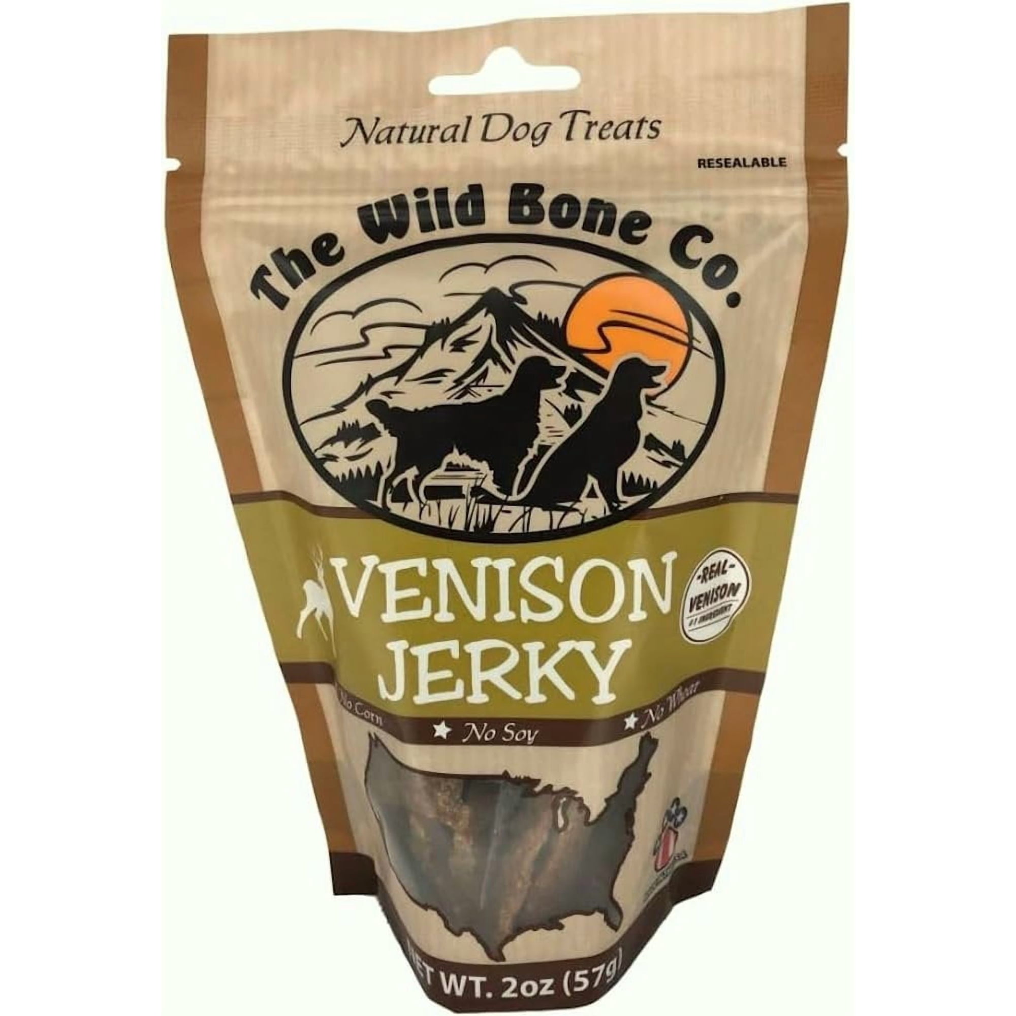 The Wild Bone Company Venison Jerky Dog Treats Natural High Protein Chewy Training Bits Made in the USA, 2 Ounces