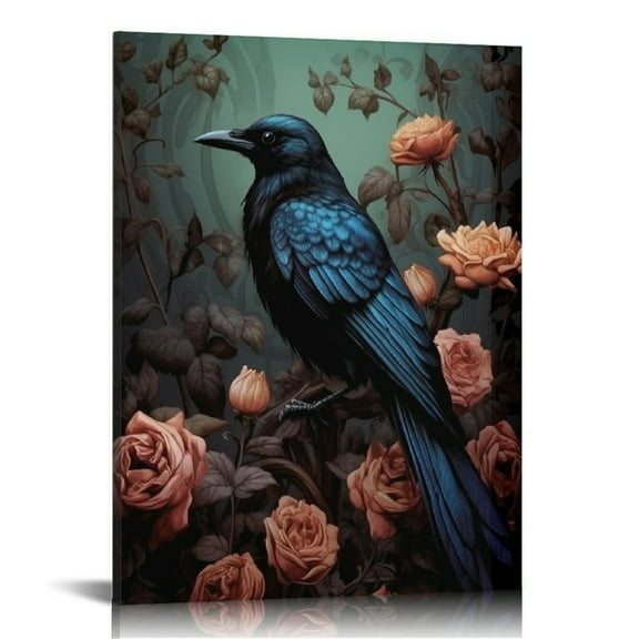 JRXY Gothic Crown Wall Art Dark Academia Paintings Vintage Canvas Decor Halloween Crow Prints 12x16 in