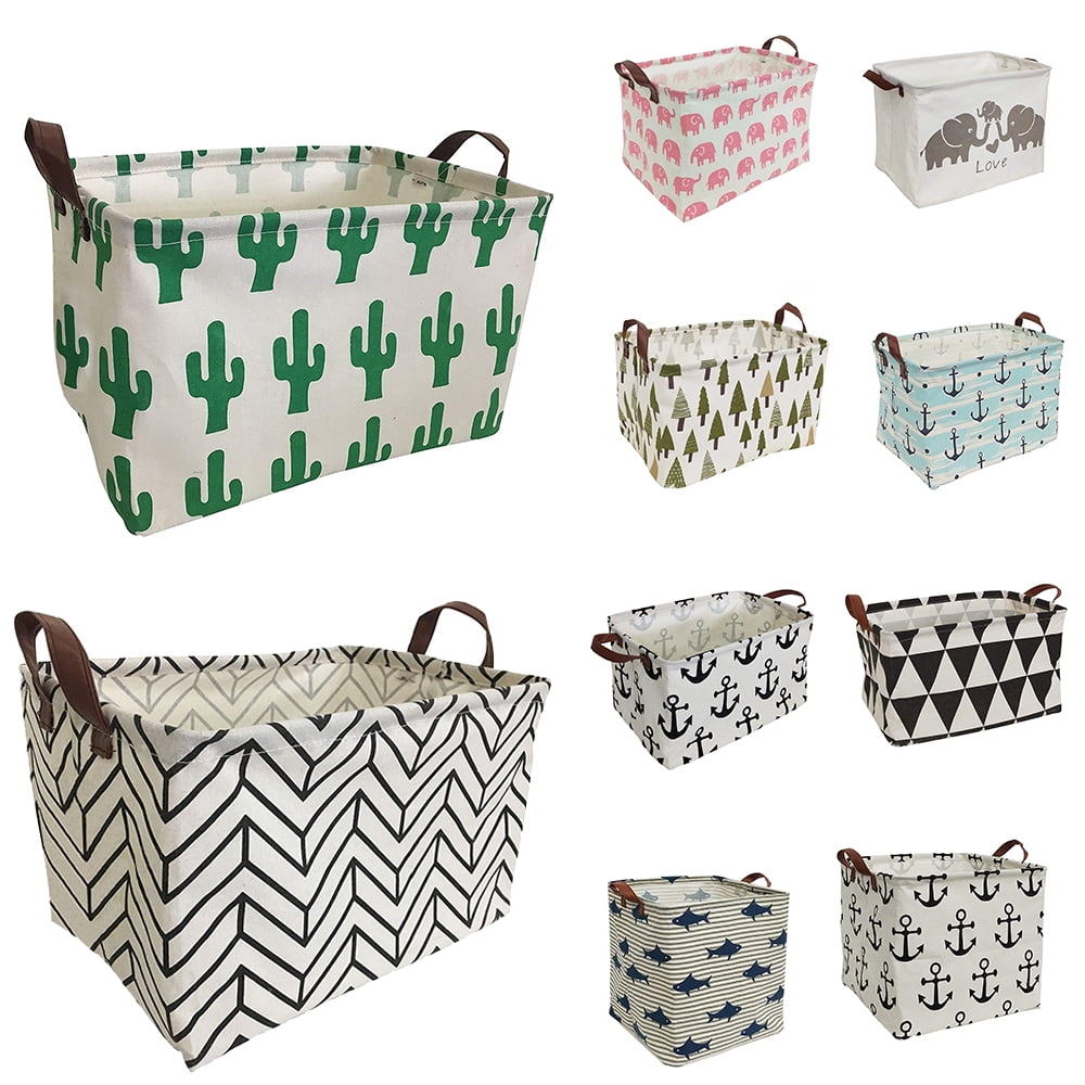 Cotton Print Laundry Hamper Foldable Basket Book Storage Organizer Washing Bag