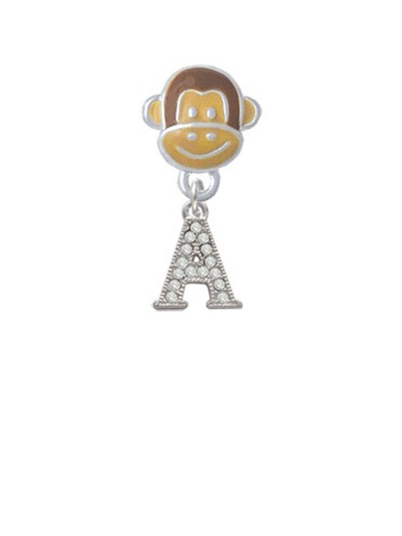 Small Crystal Initial - A - Monkey Face Charm Bead