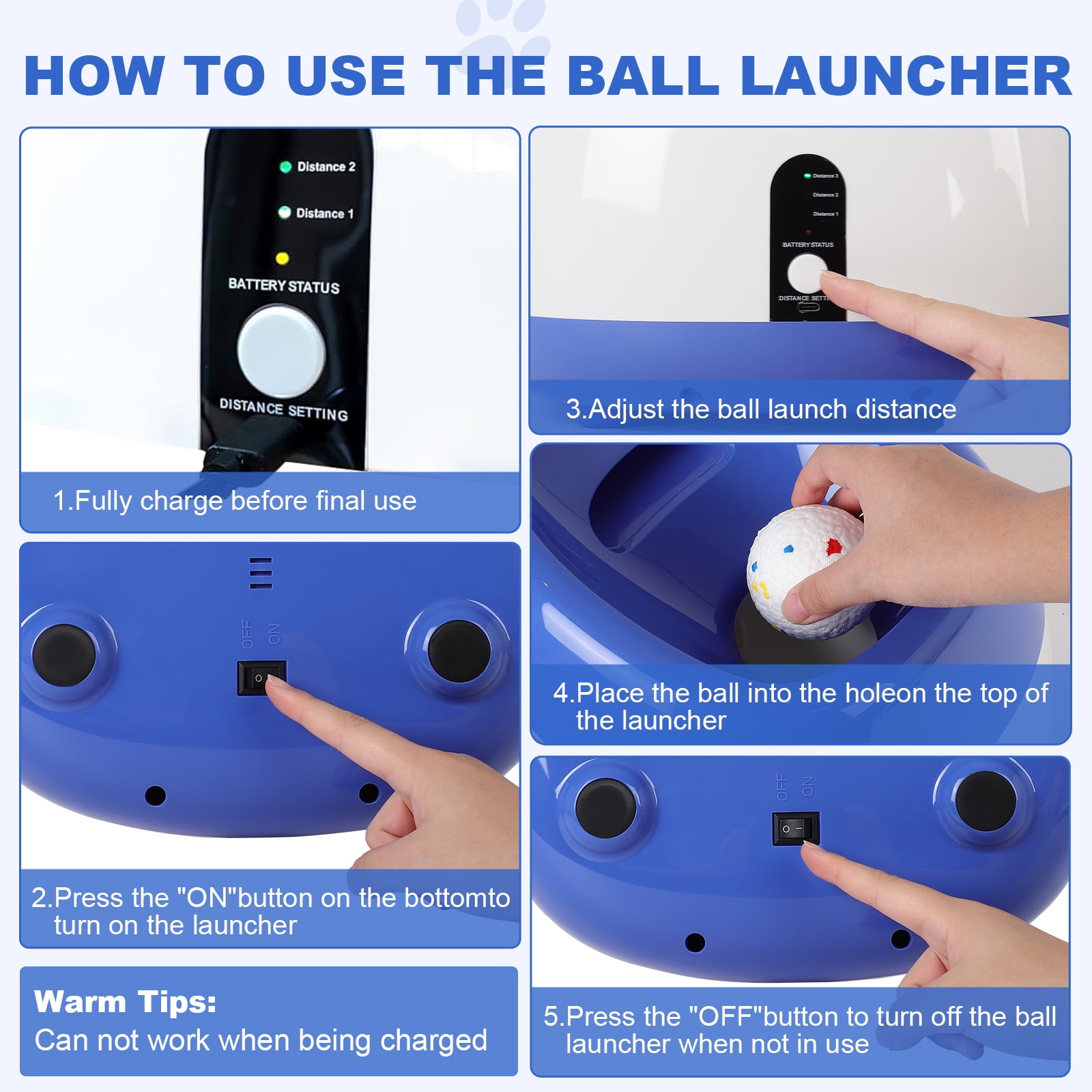 GYZJ Automatic Ball Thrower for Large Dogs, 40/60/80FT Distance Interactive Dog Ball Launcher Toys w/Remote Control,Includes 8 2.5" ETPU Tennis Balls