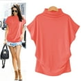 thumbnail image 2 of Blouse Décontractée en Coton à Manches Courtes Col Roulé pour Femmes, T-shirt Grande Taille, 2 of 2