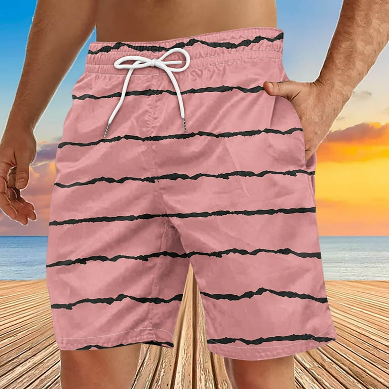 ZCFZJW Mens Casual Striped Print Swim Trunks Lightweight