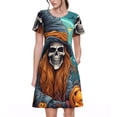 thumbnail image 1 of Easygdp Cartoon Pumpkin Skull para Vestido Transpirable de Mujer, Vestido Suelto de Manga Corta con Pliegues y Bolsillos para el Verano, 1 of 6