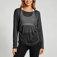 thumbnail image 2 of ZHOGXU Athletic Womens Long Sleeve T Shirt Round Neck Side Drawstring Loose Fit Tops Casual Office Daily, 2 of 4