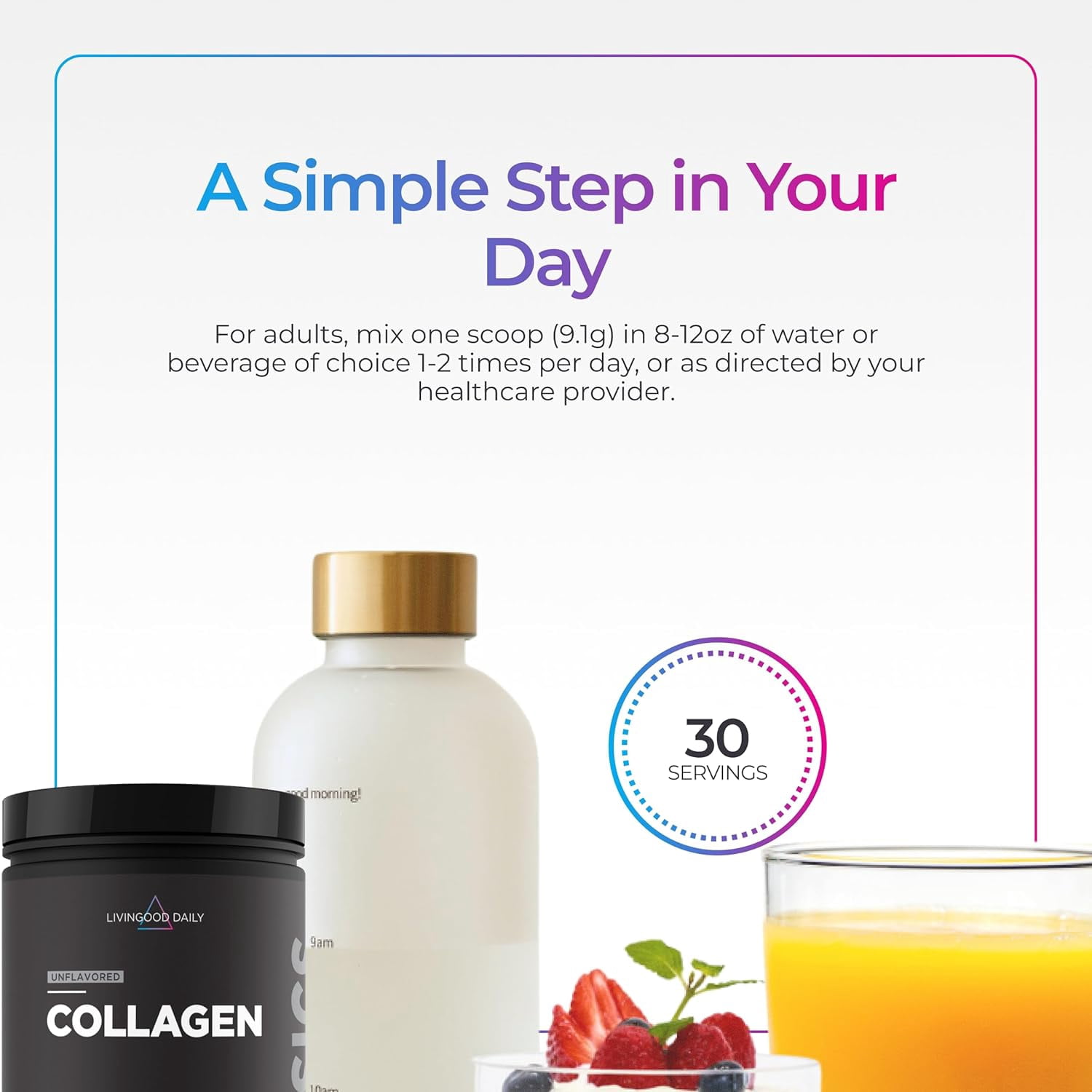 Livingood Daily Unflavored Collagen Powder for Women & Men, Hydrolyzed Collagen Peptides Powder with Vitamin C, Protein with 20 Amino Acids, Type I & III, Grass Fed, Keto, Paleo, Gluten Free, 30 Srvg