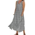 thumbnail image 1 of MAWCLOS Robes Évasées pour Femmes Col Rond Été Plage Robe Longue Sans Manches Maxi Robe Hawaïenne Vacances Imprimé Floral Gris 4TG, 1 of 2