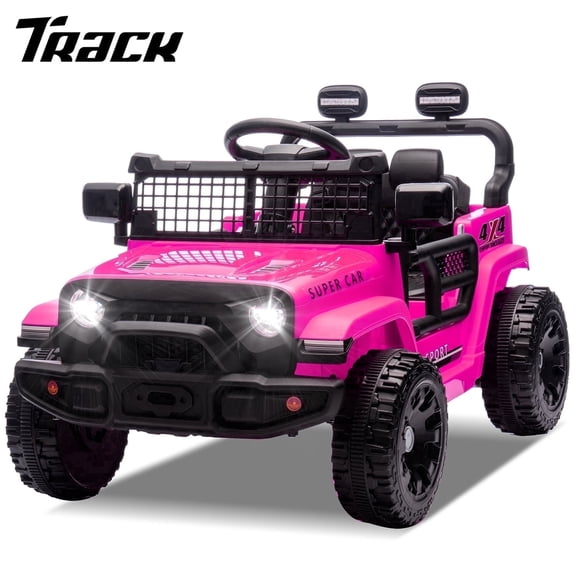 Track Seven 24V Kids Ride on Truck, 2WD Electric Car with Remote Control, Four-Wheel Suspension, Power Display, Bluetooth, MP3 Player, LED Lights, Kids Ride on Toy Car for Boys Girls Aged 3 , Pink