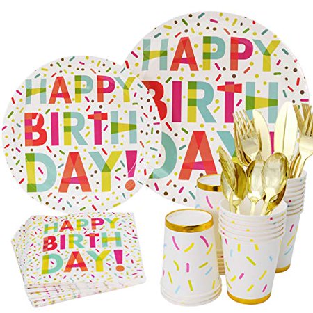 175 Pcs Happy Birthday Plates and Napkins Set,Rainbow Confetti Disposable Tableware-Includes 25 9?Plates 7?Plates Cups Napkins Knife, Fork&Spoon for Birthday Party Baby Shower Afternoon Tea Party
