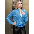 thumbnail image 3 of Women's Sparkly Sequin Jacket Glitter Front Zipper Jacket with Ribbed Cuffs Bomber Jacket for Party Christmas, Blue, X-Large, 3 of 6