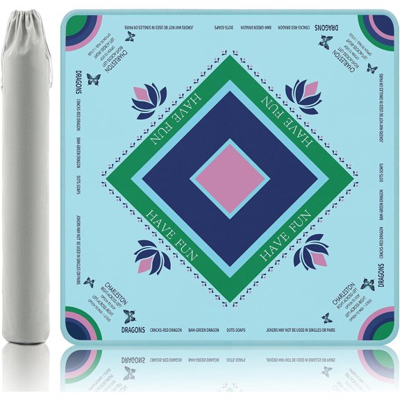 Turquoise & Butterfly Mahjong Mat 32.4"x32.4" – Hand-Painted Style Rubber Mat with Waterproof Surface, Anti-Slip Foldable Design for Game Nights