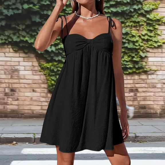 Shihyeh Casual Summer Dresses for Women Flowy Sun Dress Cute Mini Slip Dress Spaghetti Strap Dress