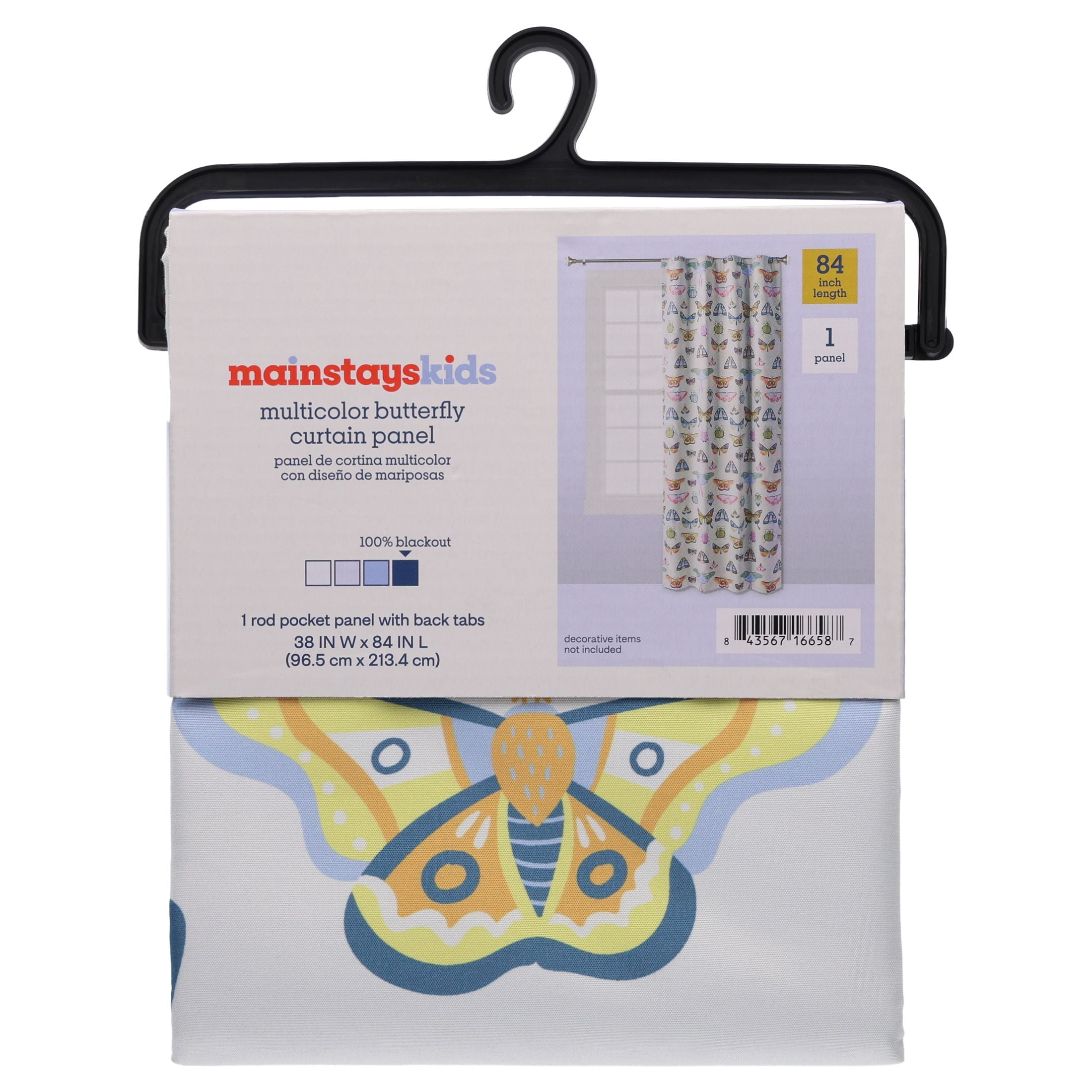 Mainstays Kids 100% Blackout Butterfly Print Curtain Panel, 38 x 84 in