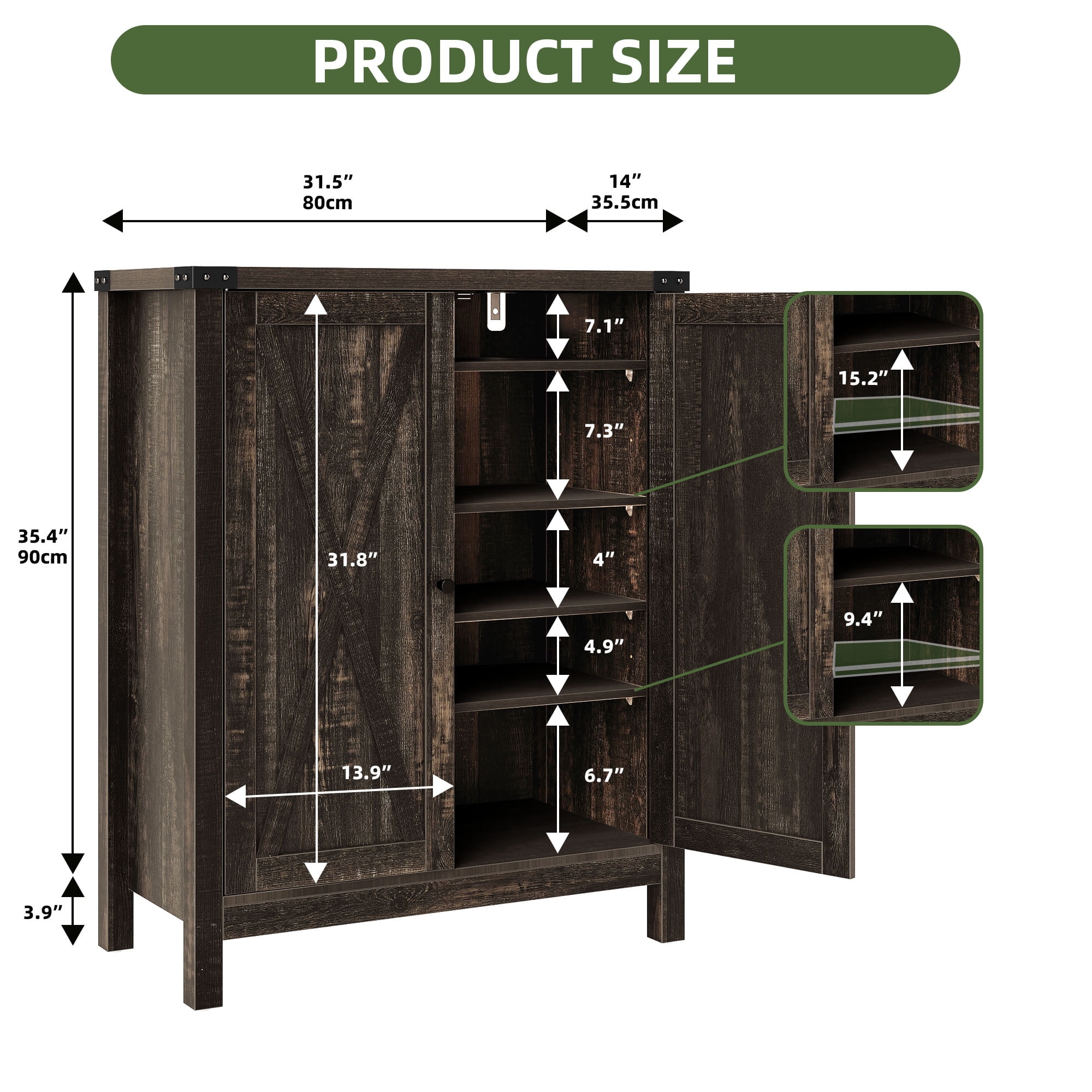 Uforic Farmhouse Shoe Cabinet with Door, 5-Tier Freestanding Shoe Organizer with Open Shelf