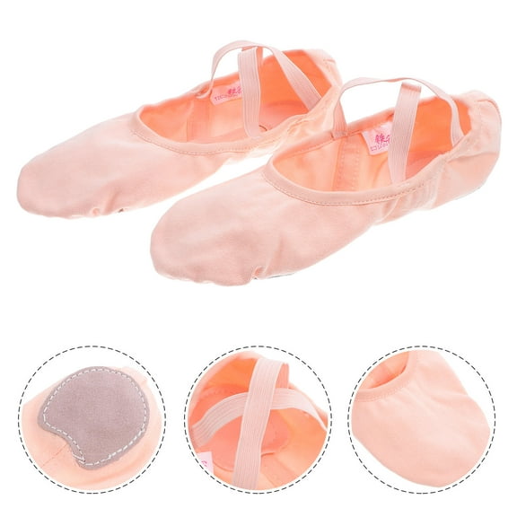Raindrops Dance Practice Slippers 1 Pair in Pink Cowhide Featuring Anti-slip Sole and Elastic Band for Women