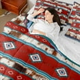 thumbnail image 4 of Manfei Southwestern Aztec Geometric 7pcs Bedding Comforter Set,Rustic Western Cattle Hide Queen Bedding Sets,Red Blue Stripe Triangle Queen Sheet Sets For Adult,Microfiber Bedroom Decor Reversible, 4 of 8