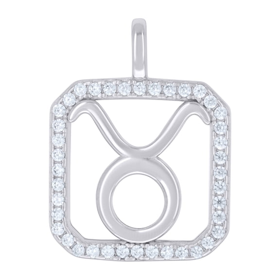 925 Sterling Silver Unisex Cubic-Zirconia Taurus Zodiac Sign Charm Pendant