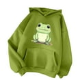 thumbnail image 1 of GPOECD Women's Casual Solid Color Hoodie Winter Warm Sweatshirt with Drawstring Pocket Cute Printed Pullover Green,M, 1 of 4