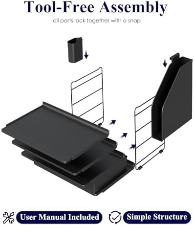 Quivanta Desk Organizer - 4-Tier Office Desk Accessories with Drawer ＆ Pen Holder, Tool-Free Assembly Organizer with Non-Slip Pads, for Office Supplies Storage, Plastic, 13.3" x 8.0" x 10.8", Black