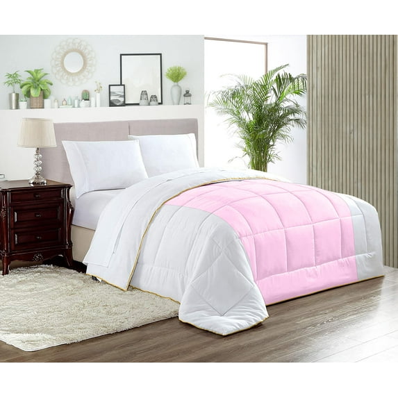 Twin/Twin XL Comforter Contrast Pink Luxurious Microfiber Comforter -Pillowcases & Premium Piping