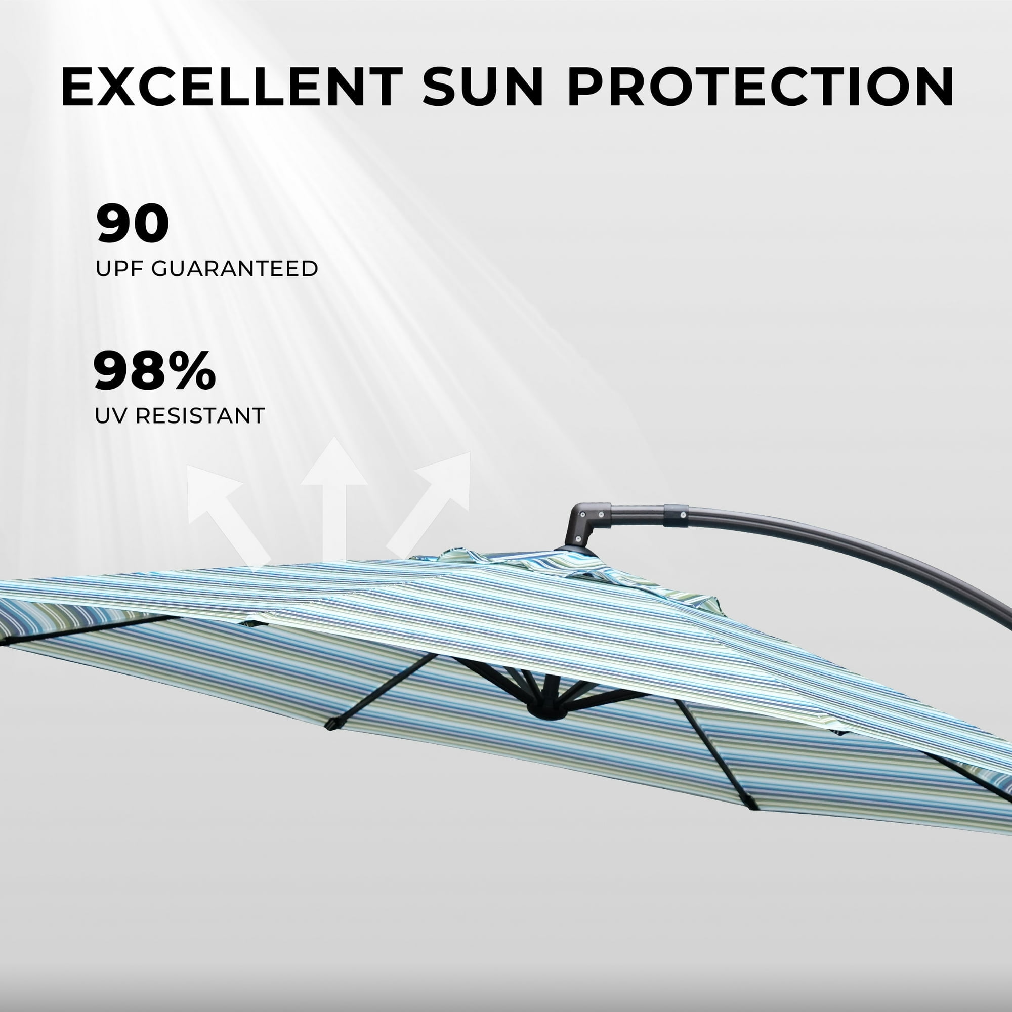 GRANDPATIO 11 Ft Outdoor Patio Umbrella with Base, Curved Offset Cantilever Umbrella for Patio Pool Deck,Stripes