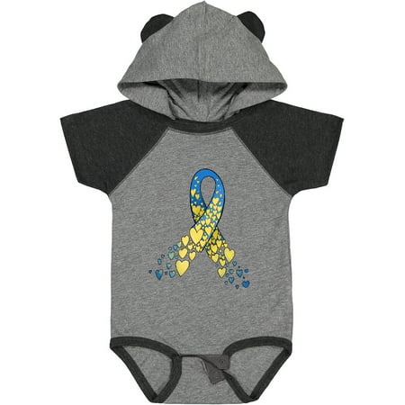

Inktastic Down Syndrome Awareness Blue and Yellow Hearts Ribbon Gift Baby Boy or Baby Girl Bodysuit