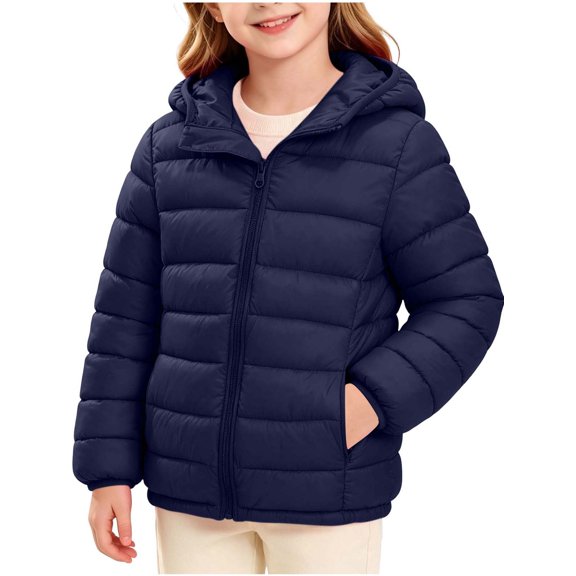 DYTTDG Boys & Girls Solid Color Hooded Quilted Puffer Jacket | Long Sleeve Full Zipper Lightweight Winter Outerwear with Side Pockets, Casual Warm Jacket for Daily Outdoor Activities