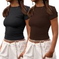 thumbnail image 1 of Crop Workout Tops for Women Pack Summer Short Sleeve Gym Athletic Compression Shirts Cute Tight Basic Tops Tee, 1 of 6