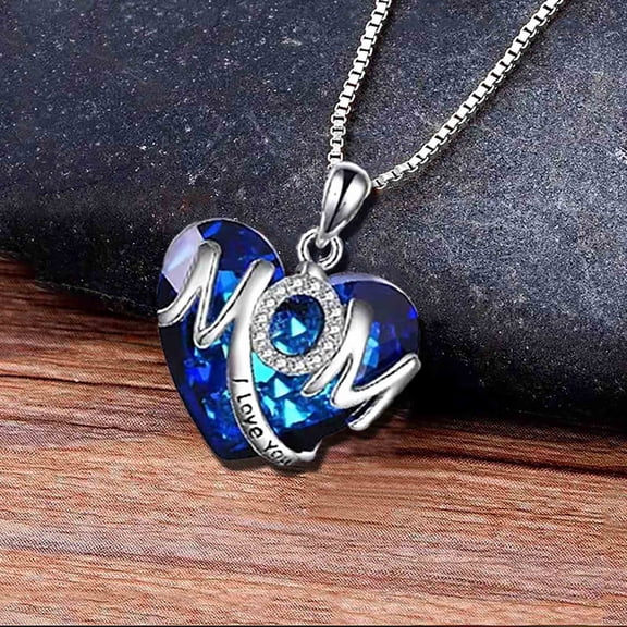 HCBY Mother's Day Blue Heart Pendant Necklace, Two-tone Inlaid Crystal Jewelry for Mom, Sentimental Adjustable Chain Gift for Mother Grandma, Elegant Birthday Present for Her Women