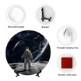 thumbnail image 4 of Wukai Astronaut Standing In The Moon Print Decorative Plate for Display,Bone China Decorative Plate, Ceramic Dinner Plate with Stand, Vertical Ceramic Plate-7in, 4 of 6