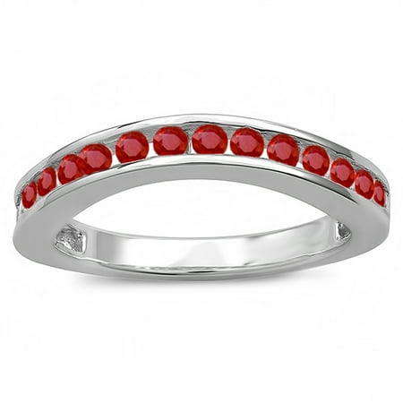 Ruby Gold Wedding Bands - 0.75 Carat (ctw) 14k White Gold Round Ruby Ladies Curved Guard Matching Bridal Wedding Band 3/4 CT